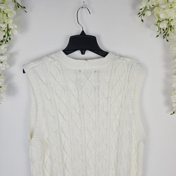 New Forever 21 Wool Blend Cable Knit Sweater Vest Cream Off White Large Preppy - Picture 7 of 12